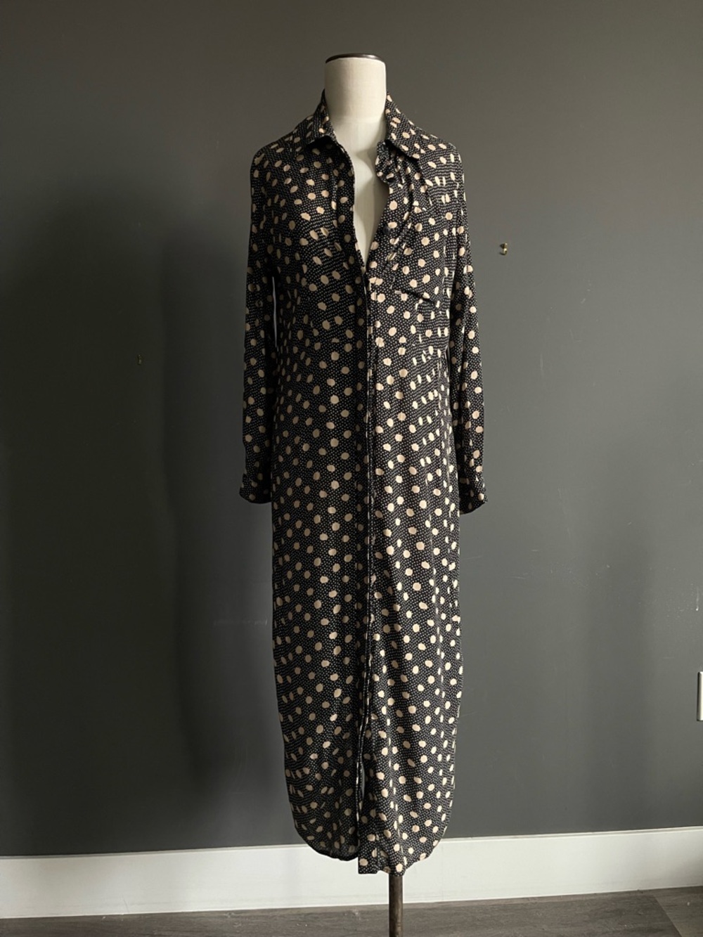 Whimsy Row Polka Dot Midi Dress Silk Feel Kaftan Minimal LA Made Boho Festival